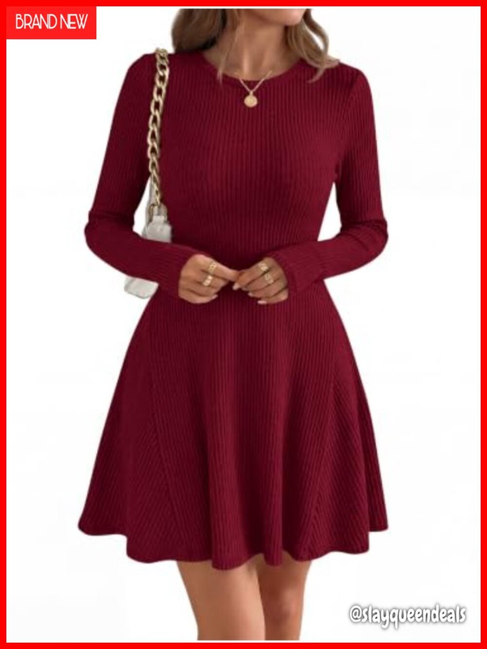 Womens Ribbed Knit Mini Sweater Dress Long Sleeve A-Line Fall Casual